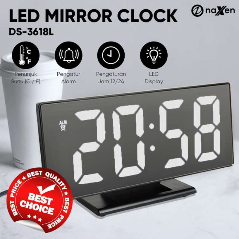 Sonifer Jam Meja Digital DS-3618L Led Weker Alarm Clock Mirror Putih