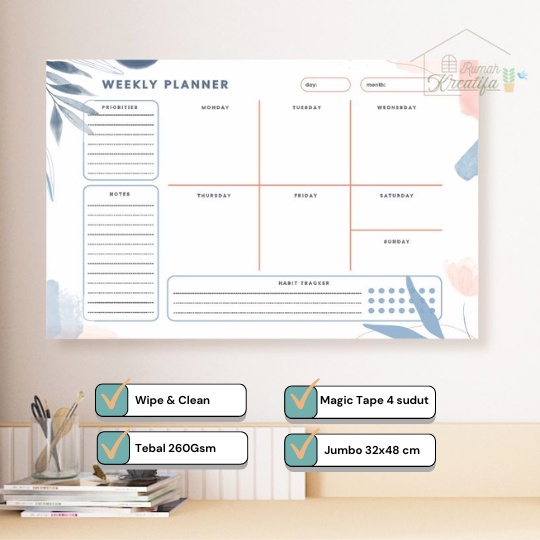 

Poster WEEKLY Planner Schedule Board Monthly | Papan Jadwal Tulis Aesthetic Ukuran 32x48 CM | To Do List A3 PWP