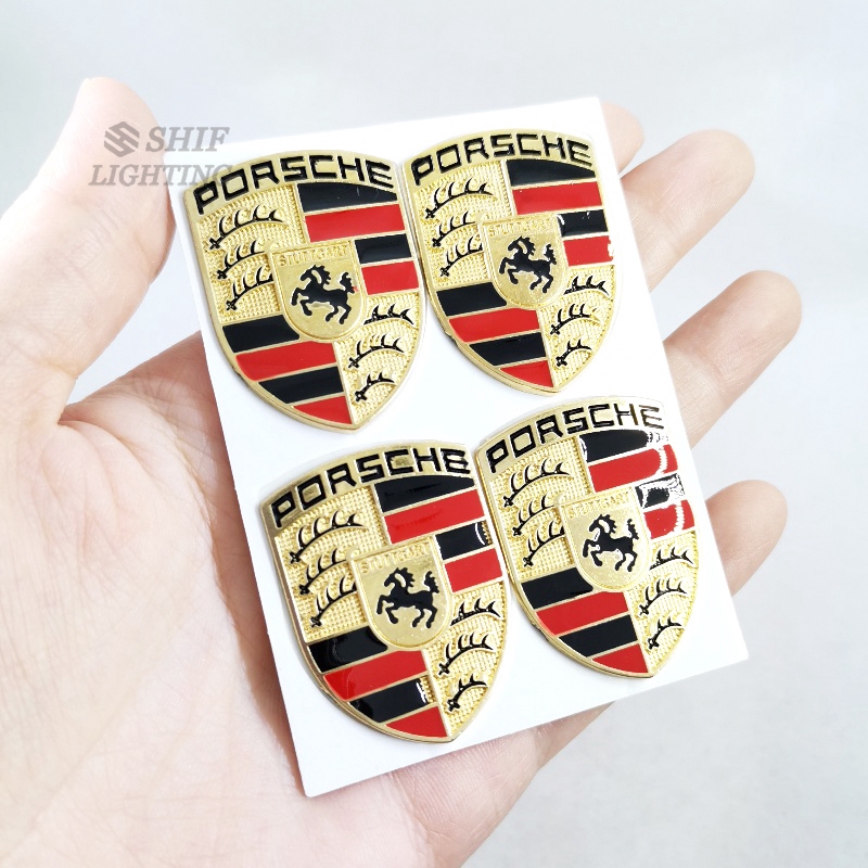 4pcs Stiker Emblem Logo Kuda Porsche Bahan Metal Warna Emas Untuk Dekorasi Mobil