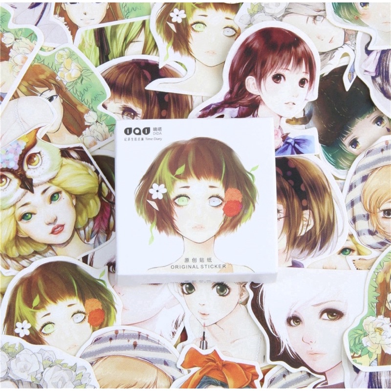 (45 PCS) STICKER AESTHETIC CUTE BOX STIKER LUCU MURAH BINATANG ORANG BUNGA SCRAPBOOK STIKER HP-Anime girl