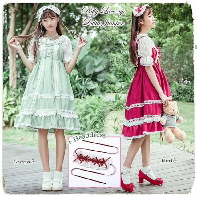 SALE Ngabisin Stok IMPORT Dress Jepang - Dolly Lace-up Lolita Jumper