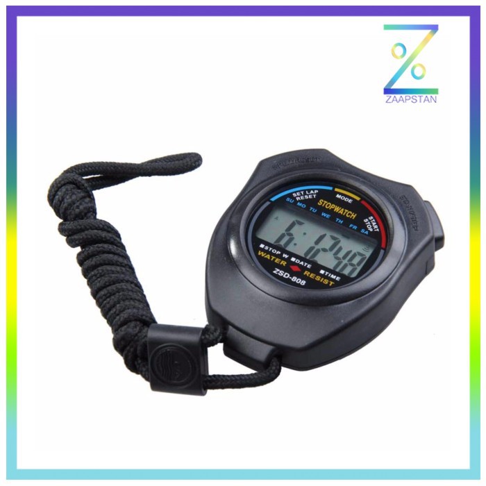 Stopwatch Profesional LCD dengan Strap - ZSD-808 - Black