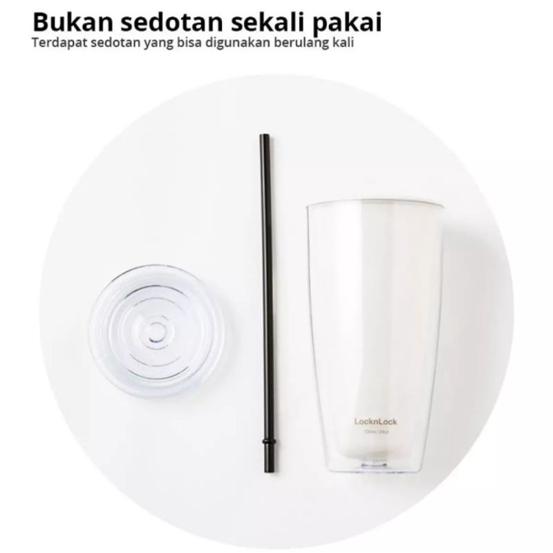 Lock n Lock Double Wall Cold Cup 720ml HAP507 / Bucket Cold Cup With Straw 580ml HAP520 Tumbler Lock&amp;Lock Mug Cangkir Hitam Putih