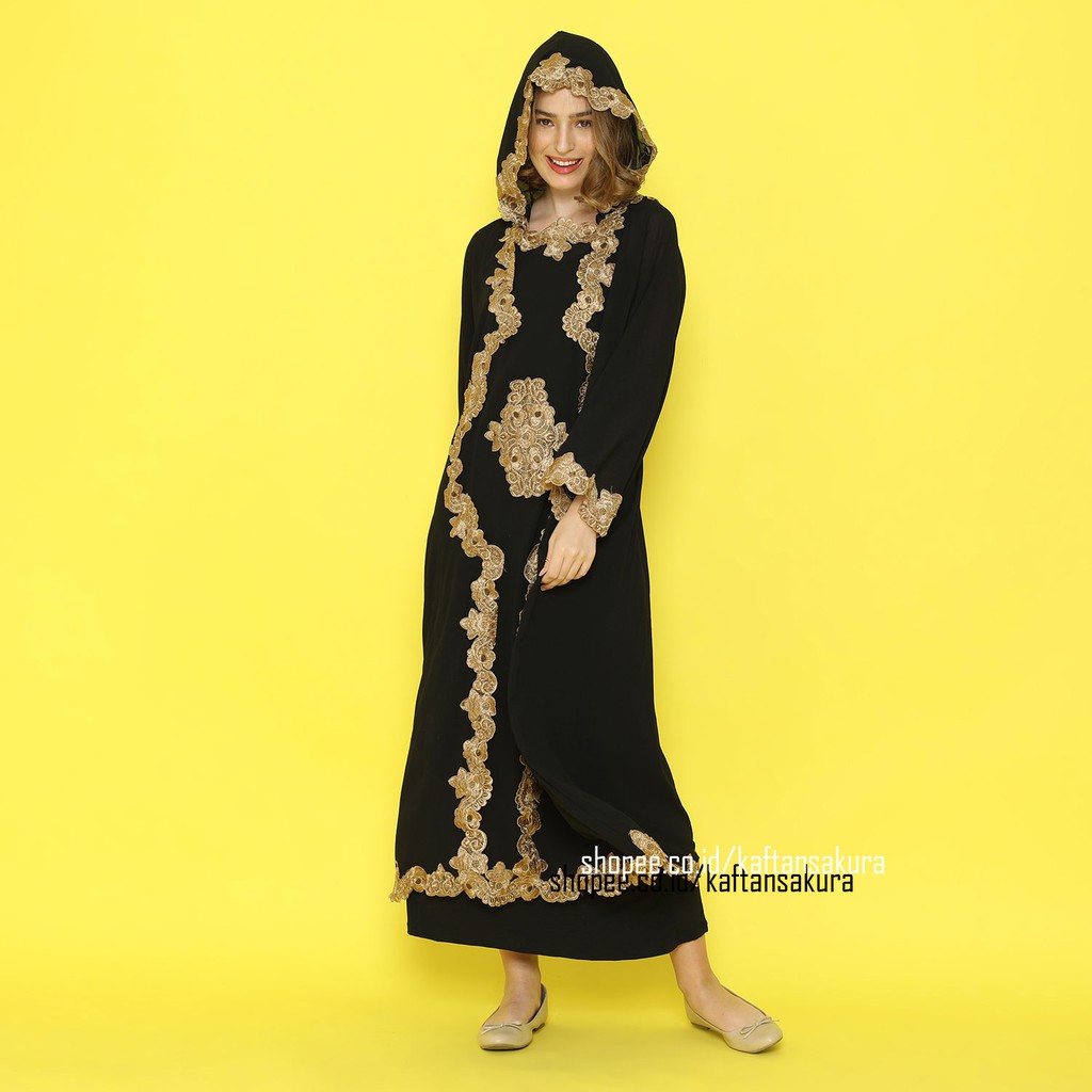 Gamis Kapucong Bordir Hoodie gamis Lebaran Terbaru Warna Hitam Putih Maroon Ungu Hijau uk all size