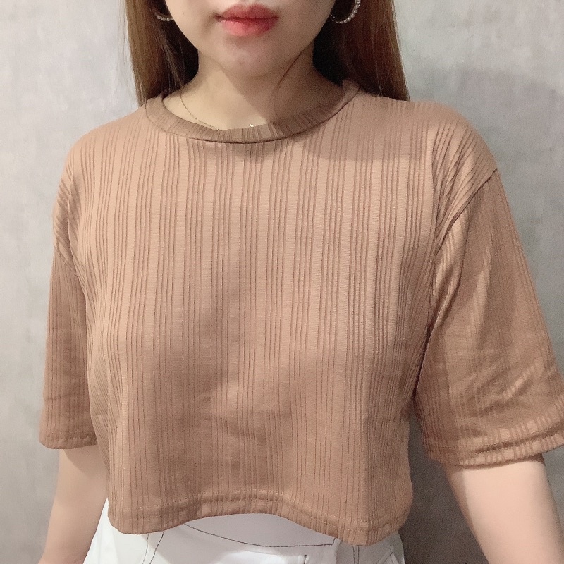 Knit Drop Shoulder Oversize Crop Top | Atasan Wanita Korean Oversize | Maimon Grosir