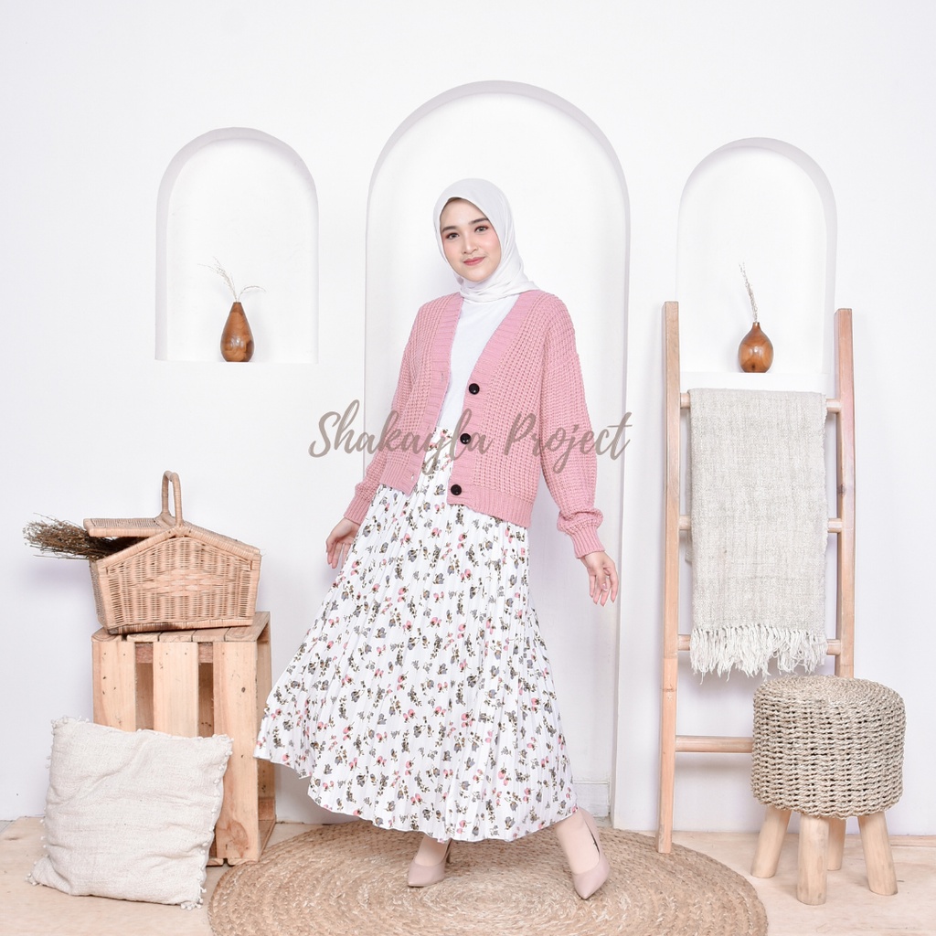 Shakayla Rok Plisket Premium Motif Bunga Daisy Lily Melati / Vintage Skirt/ Korean Skirt fit to L P90CM