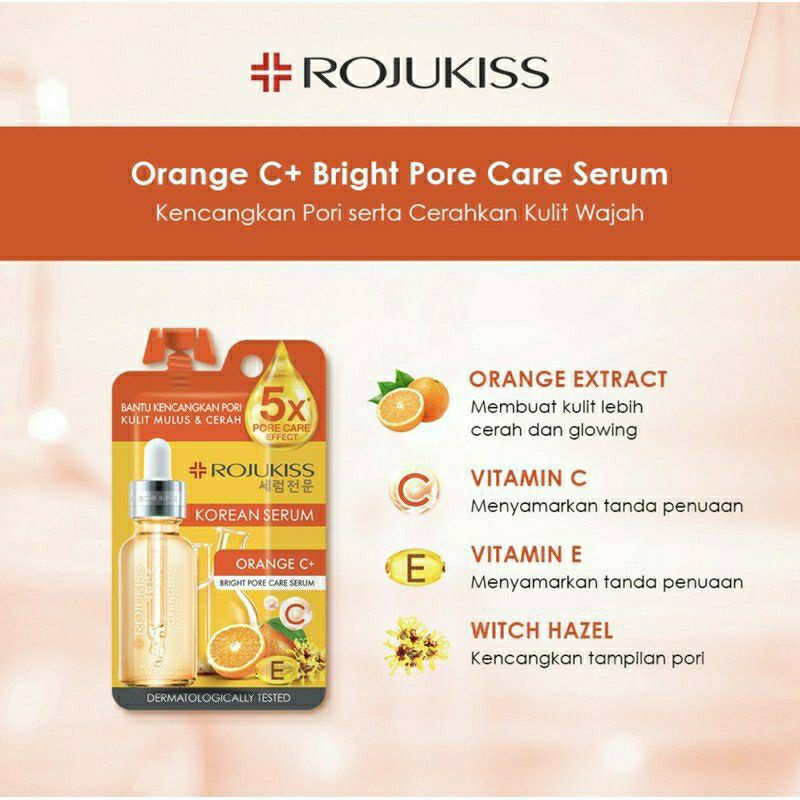 Rojukiss Serum Orange C+ Bright Pore Care Tea Tree Bija Pro Acne Jeju Lotus Pinkish Bright Serum 8mL