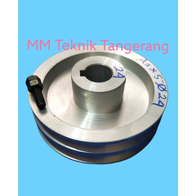 Pully A2 x 5 inch  lobang AS 0, 8, 10, 12, 14, 15, 16, 17, 18, 19, 20, 22, 24, 25, 1&quot;, 28, 30, 32 mm Alumunium A2 x 5&quot; A2x5&quot; A2x5 A 2x5&quot; 2x5 A 2 x 5 Puli pulli pulley poli poly All A2 5&quot; lubang 2 jalur