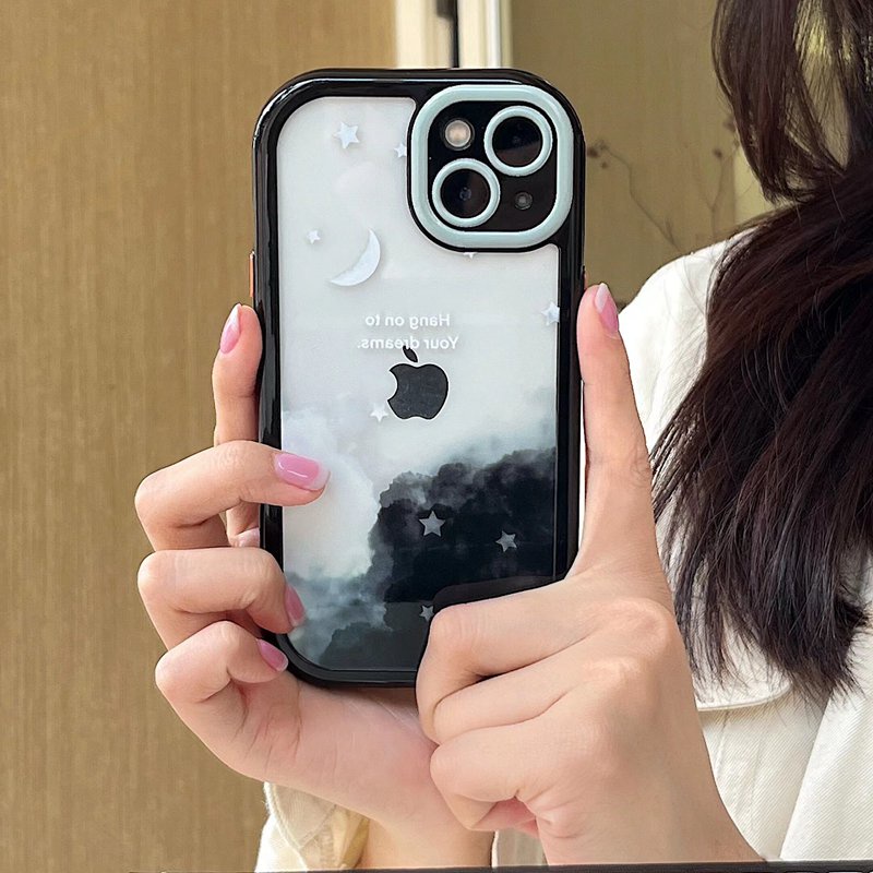 Casing Crema Soft Case untuk IPhone Xr Xs Max Ip Apple IPhone 11 12 13 14 Pro Max Wanita Hitam Ungu Bintang Awan Teman Hadiah