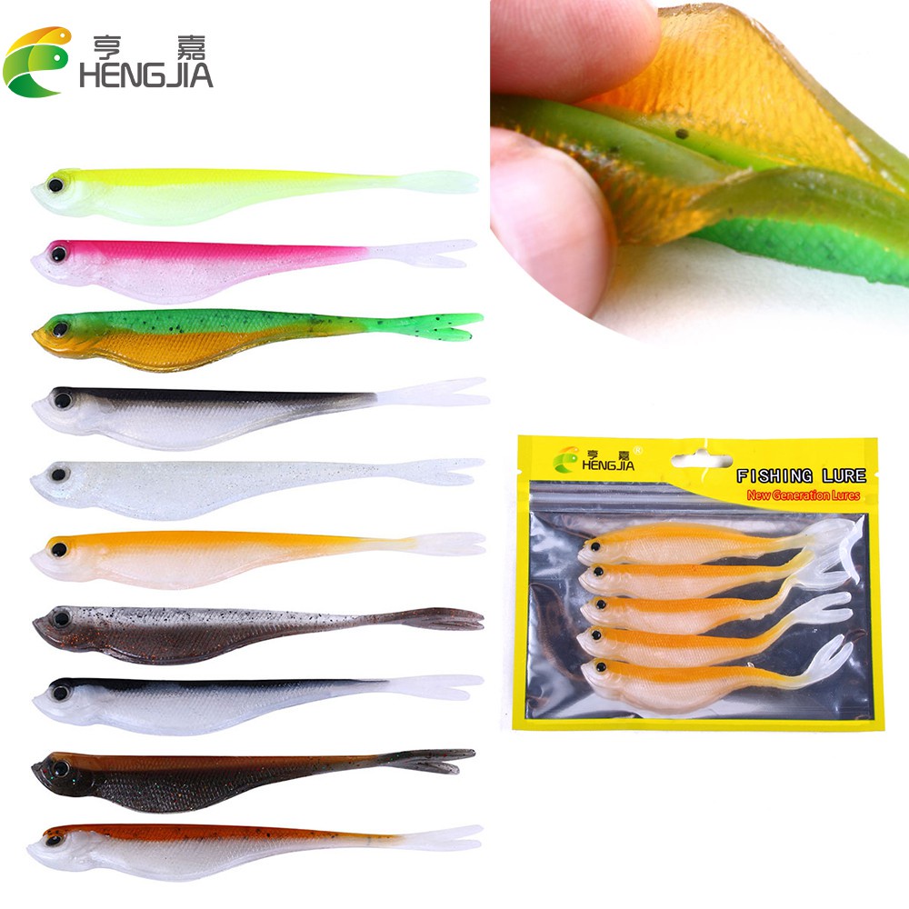 Hengjia 5PCS / Kantong Umpan Pancing Cacing Imitasi Bahan Silikon Lembut 12CM 7G