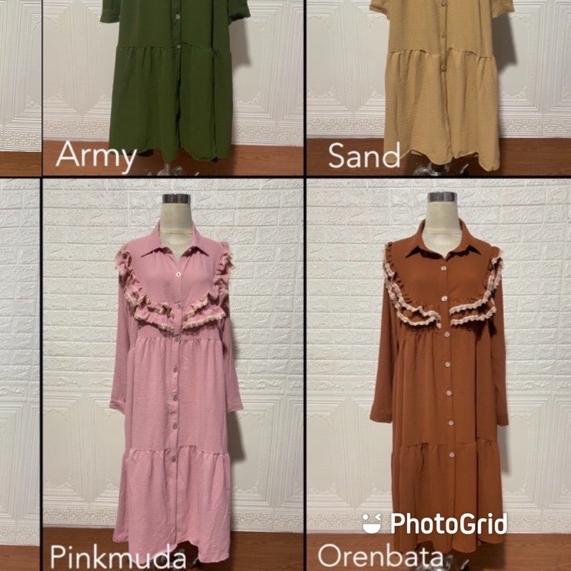 Ω TUNIK DRESS MIDI AKASA CRINKLE JUMBO XXL BIGSIZE MUSLIM POLOS RAYON MURAH PGMTA GROSIR KERAH KANCI