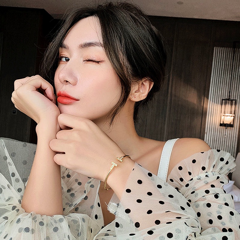 Gelang Berlian Imitasi Korea Klasik Fashion T Bentuk Bangle Terbuka Perhiasan-6
