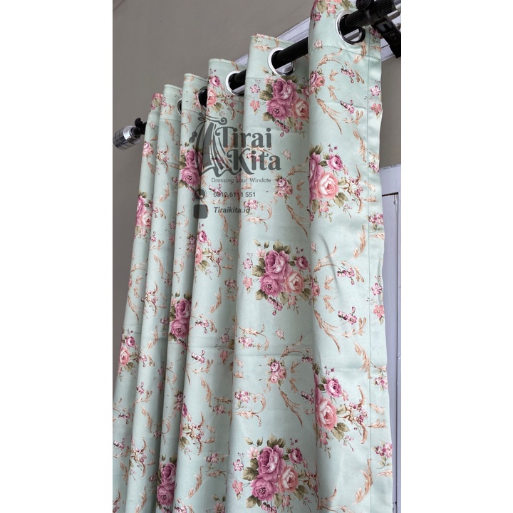 tirai blackout gorden motif shabby hijau mint import 100x290 gorden jendela minimalis panjang pintu 
