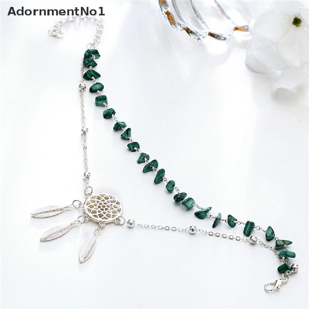 (AdornmentNo1) Gelang Kaki Rantai Multisusun Hias Manik + Dreamcatcher Gaya Boho