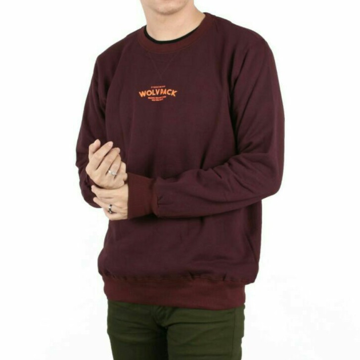 Jaket Crewneck Wolvpack Maroon Jaket Wolv Pria