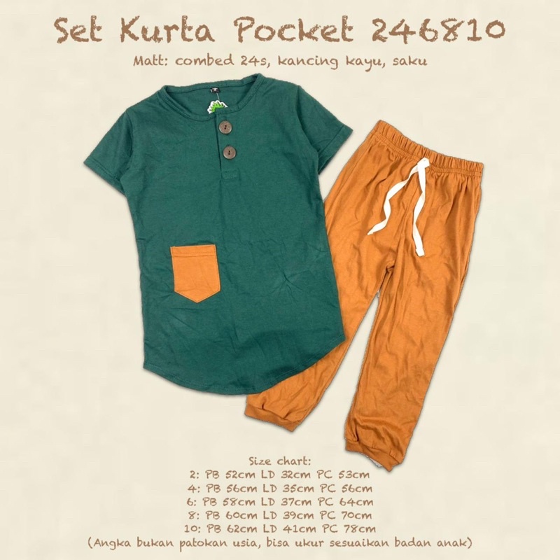 Setelan Kurta Pocket Pineapple Kids Original Super Premium Baju Muslim Koko Anak