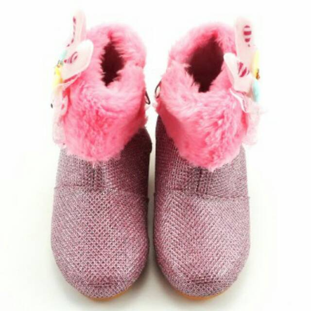 Sepatu Boot Anak Cewek Bulu Boneka (6bln - 5thn) Pink