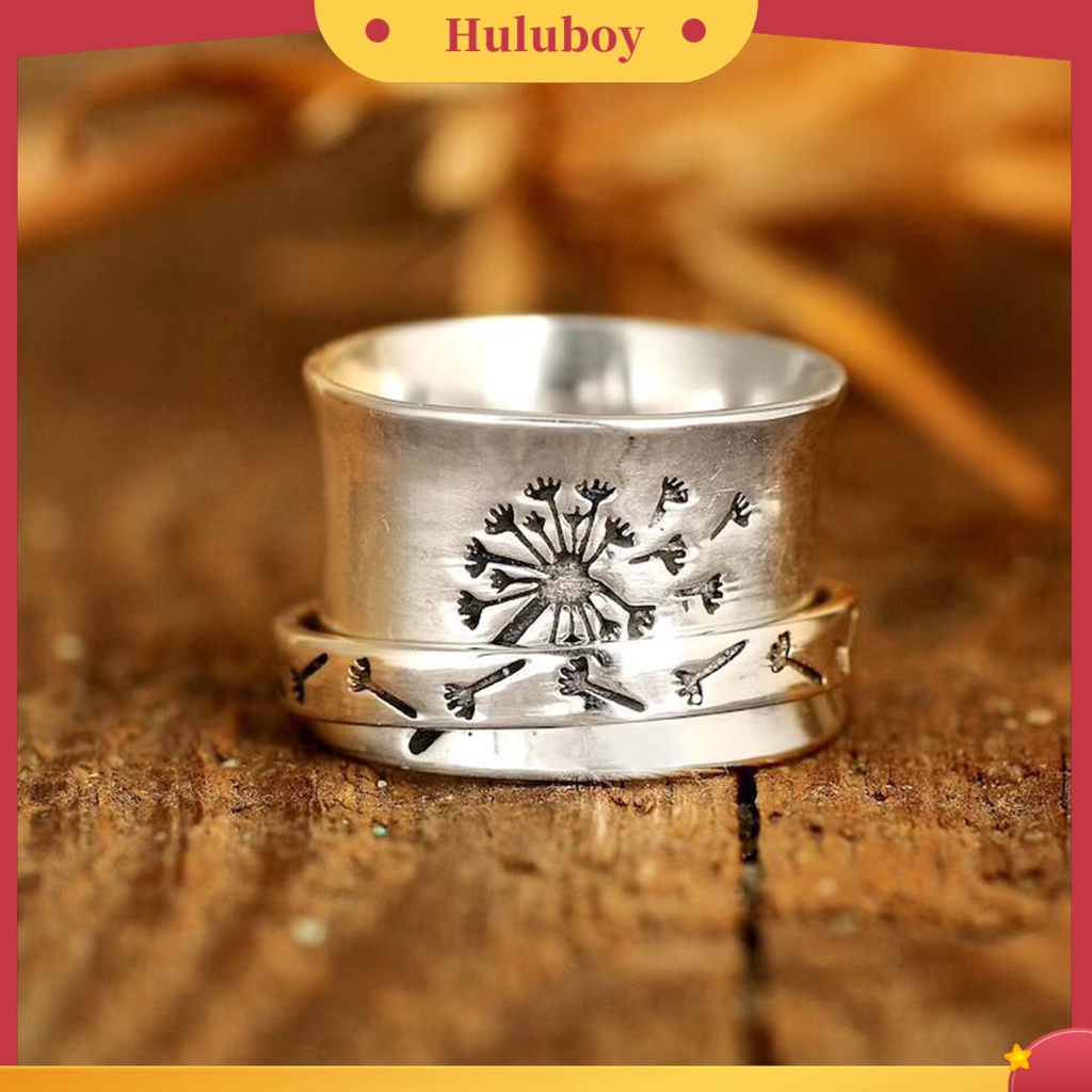 Hu Hu Hu Hu Hu Alat Bantu Pasang Kacamata♡ Cincin Wanita Bentuk Bunga Dandelion Gaya Vintage Untuk Pesta Pernikahan