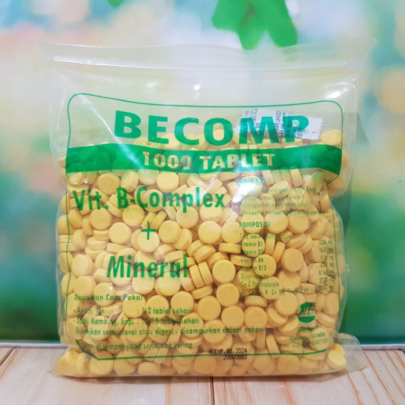 BECOMP vitamin B complex+mineral untuk ternak unggas, sapi, kambing, babi isi 1000 tablet