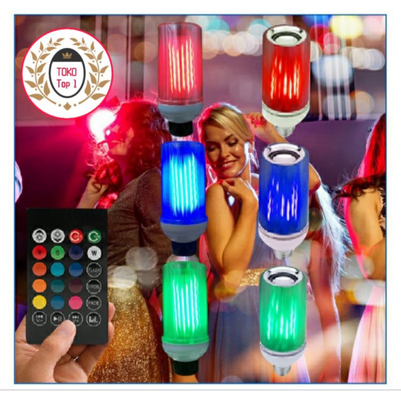 Bohlam Speaker Musik  2 in 1 - Lampu Api Speaker LED/lampu disco sensor suara/