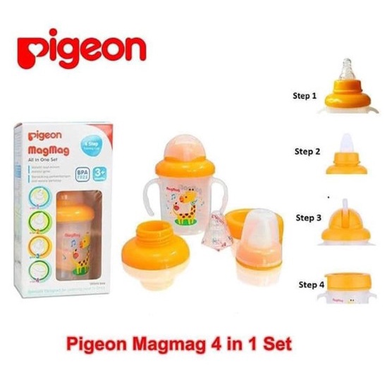 PIGEON Magmag Mag-Mag All In One Set Gelas Botol Minum Anak Bayi Feeding Training Straw Cup System 1 Set Step 1 2 3 4 Spout