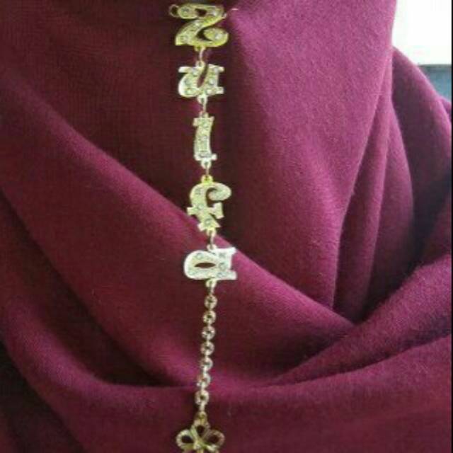 Bros Dagu / Bros nama / Bros dagu hijab / Ukir Nama Lapis Emas Permata anti karat