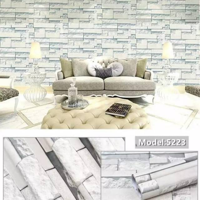 Wallpaper Sticker Dinding Batu Bata Abu Abu 3D