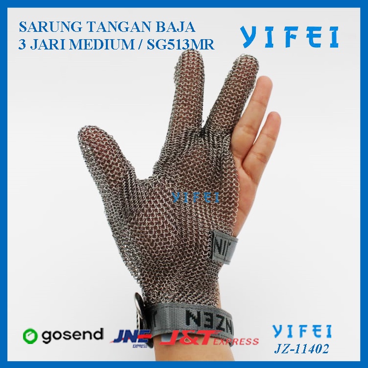 Sarung Tangan Baja 3 Jari SG513MR YIFEI-11402/Chain Protective Gloves