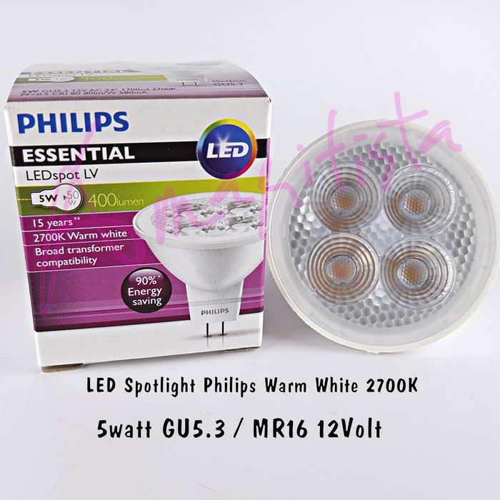 Lampu Spotlight Philips LED 5 watt 5w 12v Mr16 GU5.3 tusuk 24d