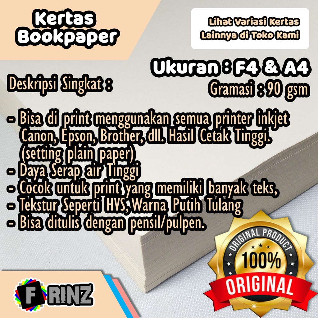 

Kertas Book Paper F4 A4 / Paper book / Kertas Novel / Paperbook / Kertas Baca 90 Gsm