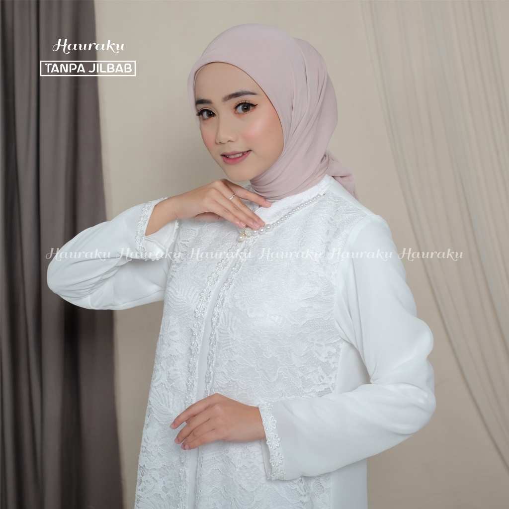 Baju Gamis Wanita Hauraku Brukat Furing Kalung Premium