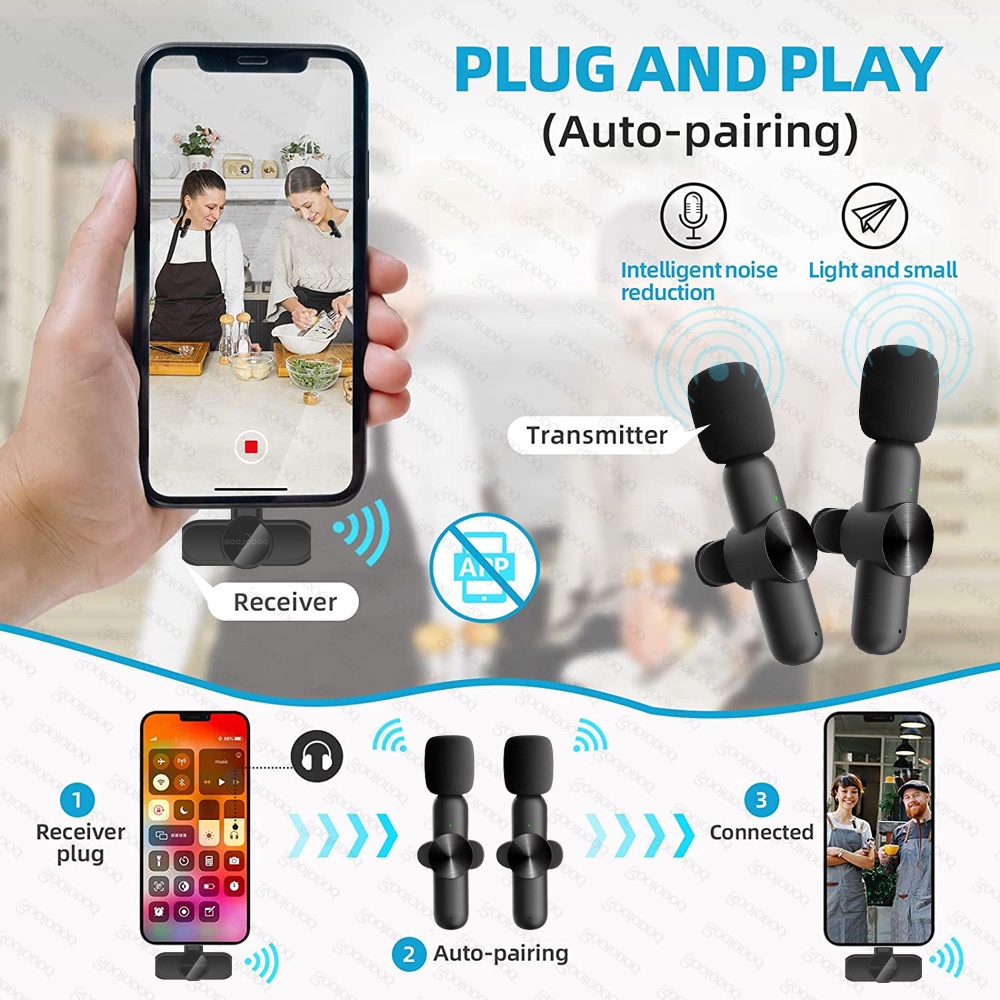 【Beli dua diskon 20%】 goojodoq Nirkabel Lavalier Mikrofon Perekaman Video Audio Portabel Mikrofon Mini