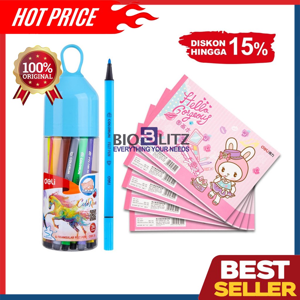 

Spidol Warna Deli Set Mewarnai 24pcs + 5pcs Sketchbook