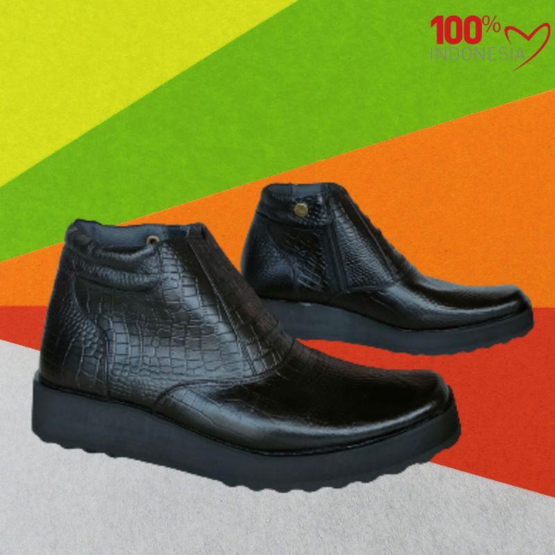 MANDIENS - Sepatu Boot Pria PDH Kulit Asli Motif Buaya Sol Tebal Model Sepatu Pdh Tni Polri Dinas Formal Kantor Sol Jenggel Gaya Koboi Model Touring Hiker Terbaru Kualitas terbaik Asli Original Branded Jenggel Pria