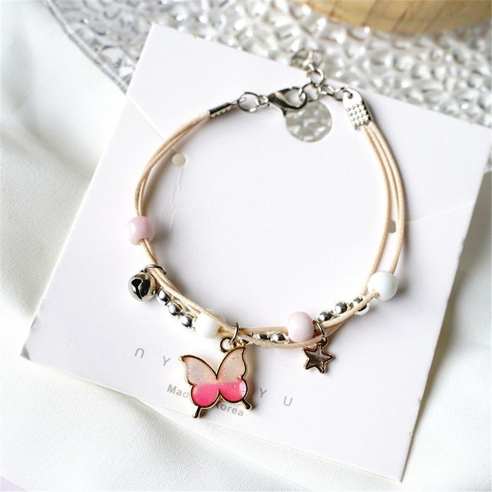 Lily Butterfly Gelang Aksesoris Perhiasan Bell Manik-Manik Keramik Hadiah Teman Liontin