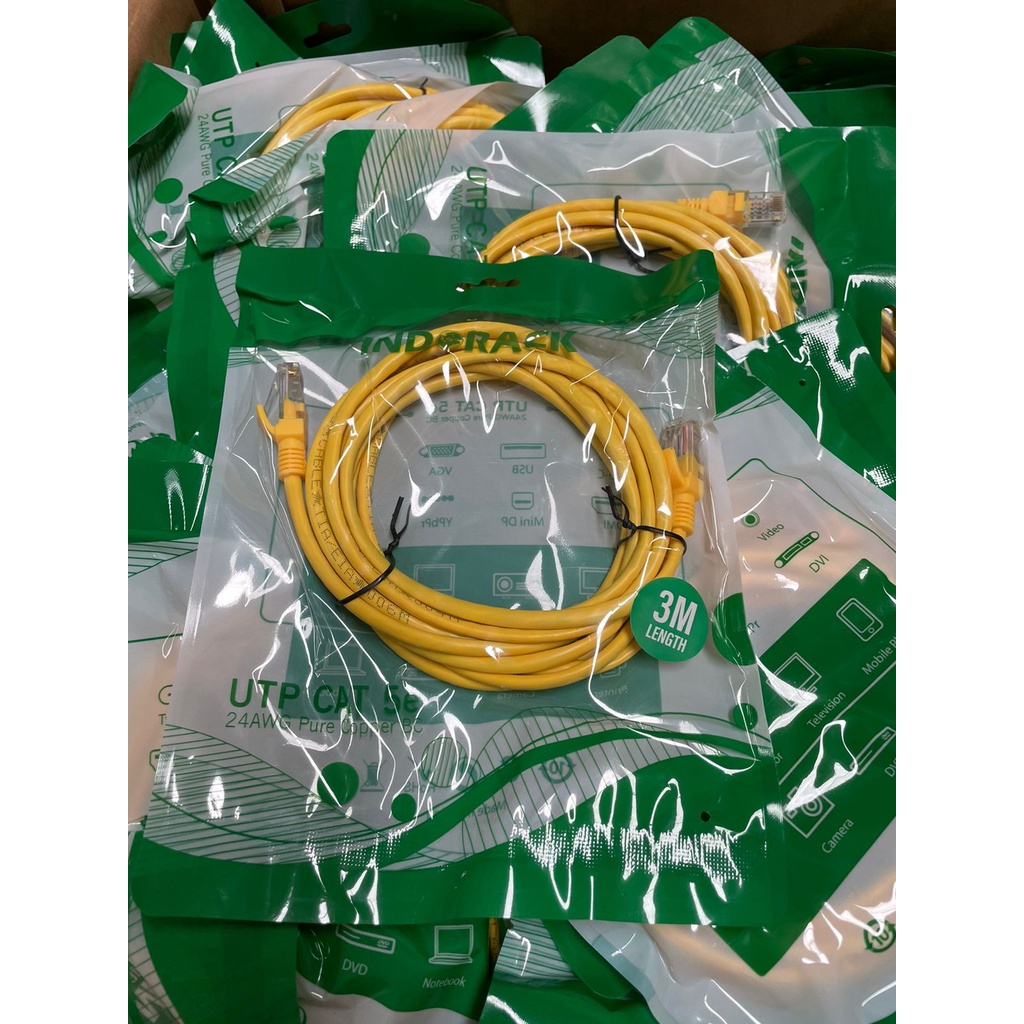 Patch Cord CAT5e, 24AWG, 3 Meter Blue / White / Yellow - INDORACK 3 Meter