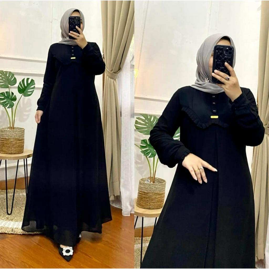 Baju gamis 2026 model terbaru lebaran Naura Dress Gamis putih simple elegan murah kekinian gamis rem