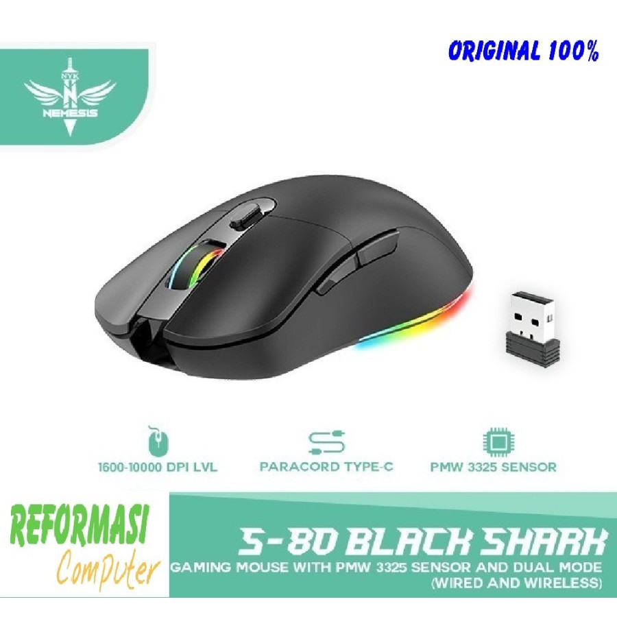 NYK S-80 / S80 / S 80 Blackshark Wireless Gaming Mouse Garansi Resmi