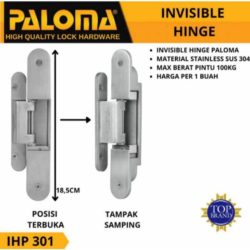 PALOMA IHP 301 ENGSEL PINTU TANAM INVISIBLE HINGE ENGSEL TANAM ENGSEL TERSEMBUNYI STAINLESS SUS 304