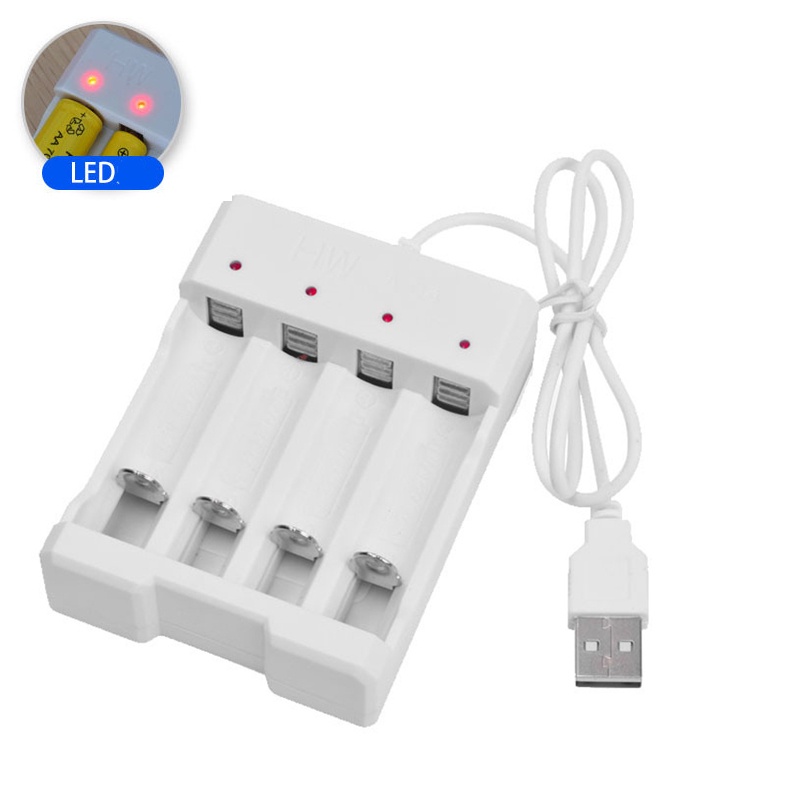 Charger Baterai USB Plug 4 slot untuk baterai AA dan AAA - White