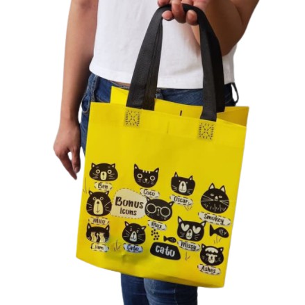 

Paper Bag Kain Premium M yellow Cat Goodie Bag Tas Gift Kado