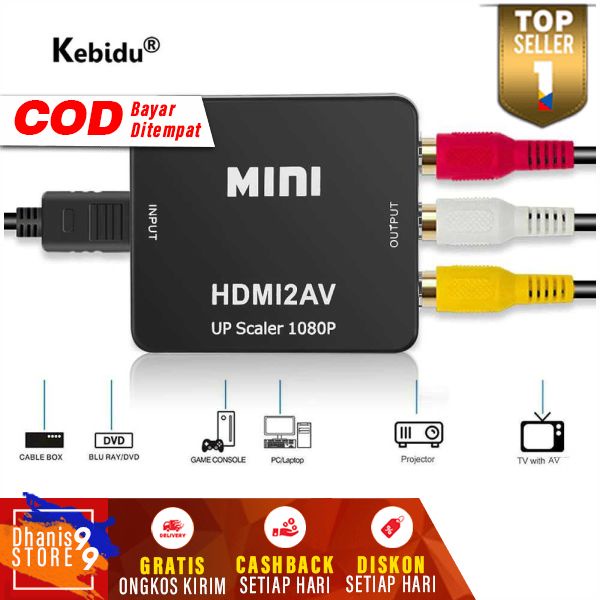 Kebidu Adapter Konverter HDMI to RCA AV 1080p Kebidu Converter Sambungan Adapter Konektor Elektronik Berkualitas