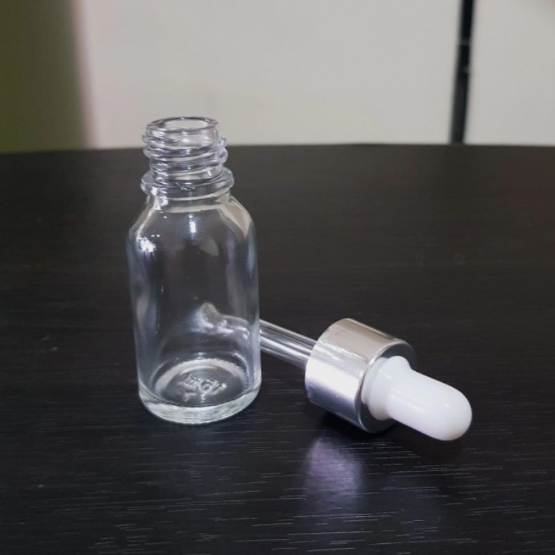 botol kaca pipet 15ml bening - ring almunium silver