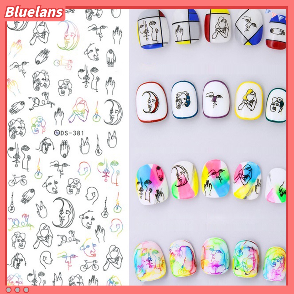 Bluelans Stiker Nail Art Transfer Air Desain Bulan Kucing Tengkorak Gaya Harajuku Element