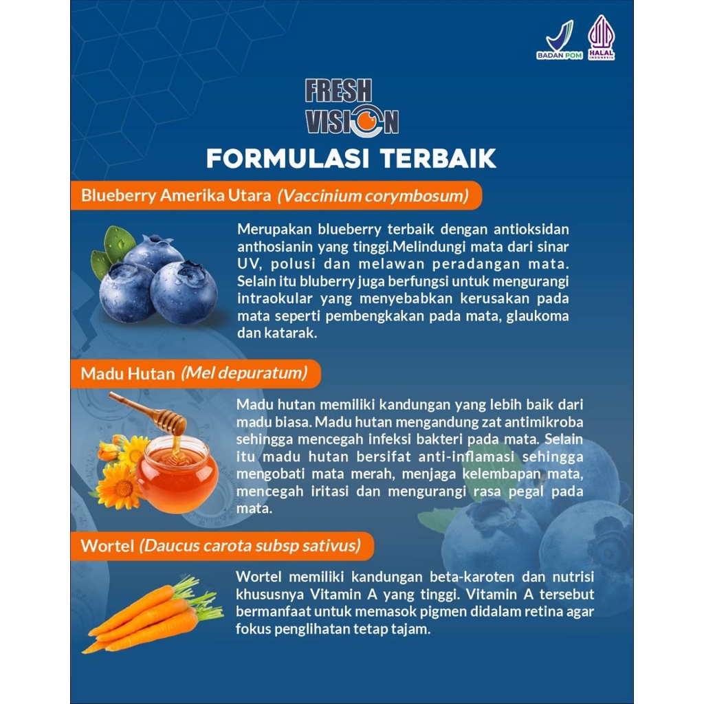 FRESH VISION Obat Mata Herbal / Suplemen Mata Madu FRESH VISION Untuk Mata Merah Lelah Kering Iritasi Gatal Buram Mata Minus / Nutrisi Mata Cegah Katarak Glaukoma 200ml