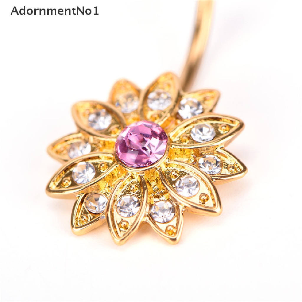 [AdornmentNo1] Hot Crystal Rhinestone Belly Button Ring Jeweled Flower Body Piercing Jewelry [new]