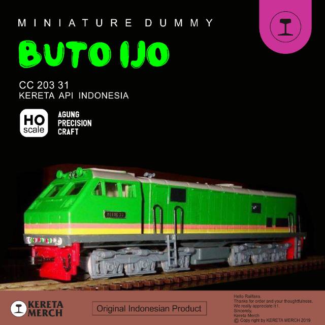 Miniatur Diecast dummy Kereta Api Indonesia Lokomotif CC 203 31 HULK BUTO IJO