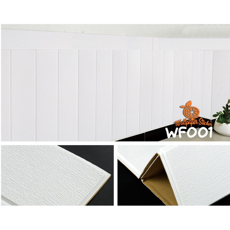 Wallpaper Dinding 3D Foam Bata Putih Sticker Premium TERMURAH | Walpaper Brick Stiker-Kayu Putih