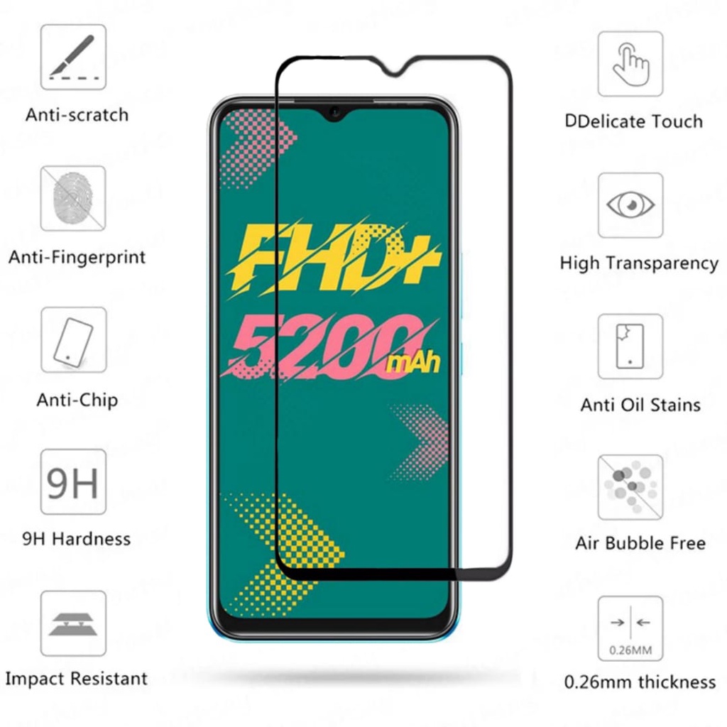 PROMO 2in1 Tempered Glass INFINIX HOT 11 Full Layar kaca List Hitam Free Camera Glass