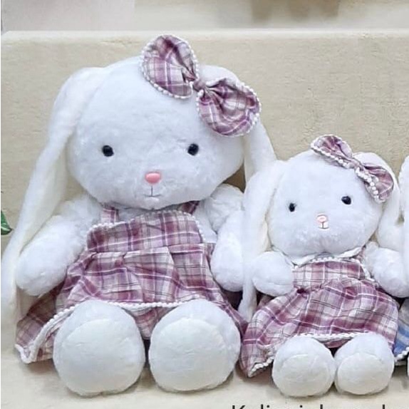 Boneka Kelinci Dress Kotak-Kotak Pita Rabbit Animal Bahan Lembut